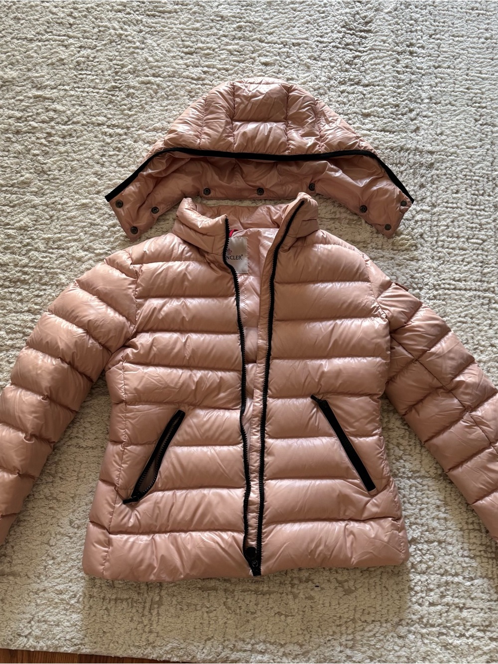Moncler Women's Light Pink Quilted Puffer Jacket with Removable Hood
